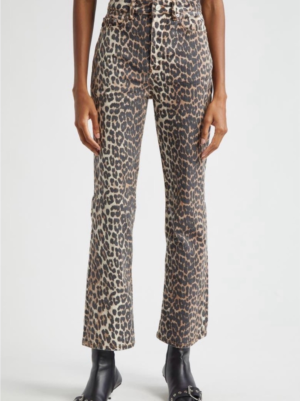 Mango Black and Cream Leopard-Print Jeans - Picture 1 of 5